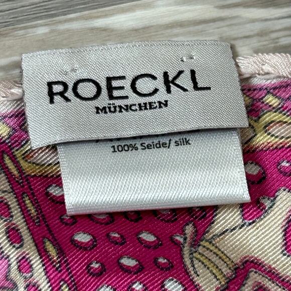 Roeckl München 100% Silk Scarf Pink Gold Animal Print Square 20x20 Vintage - Picture 5 of 5